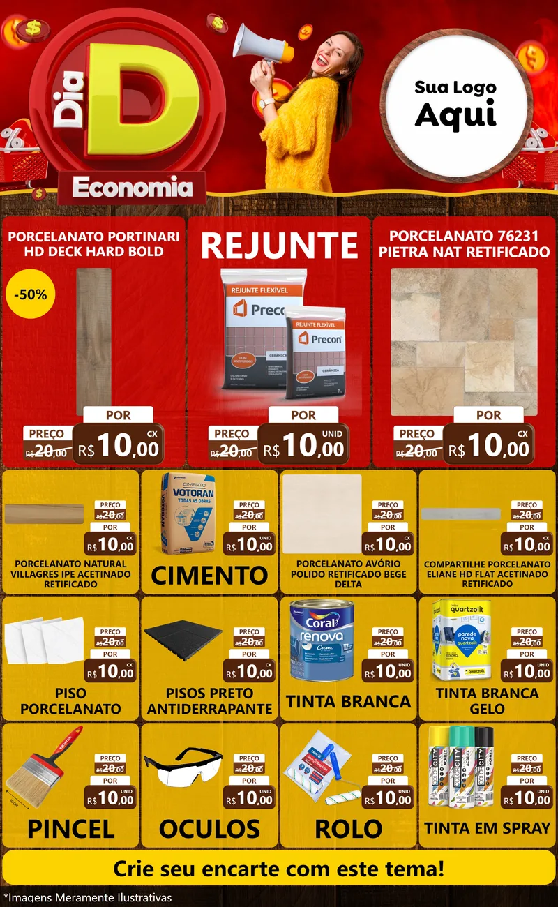 Modelo de Encarte para Encarte Grande com o tema Dia D Economia para Pisos e revestimentos