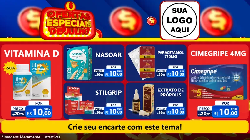 Modelo de TV para TV Horizontal com o tema Ofertas Especiais de Julho para Farmácia