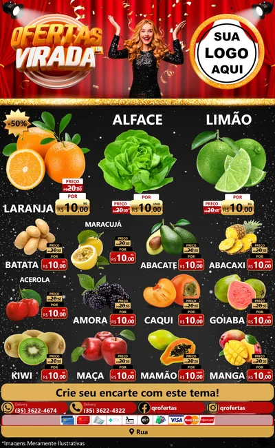 Modelo de Encarte para Encarte Grande com o tema Ofertas da Virada para Hortifrúti