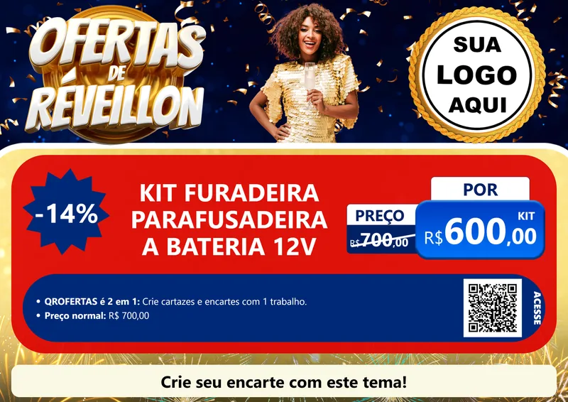 Modelo de Cartaz para Cartaz A4 Horizontal com o tema Ofertas de Réveillon para Maquinas e Ferramentas