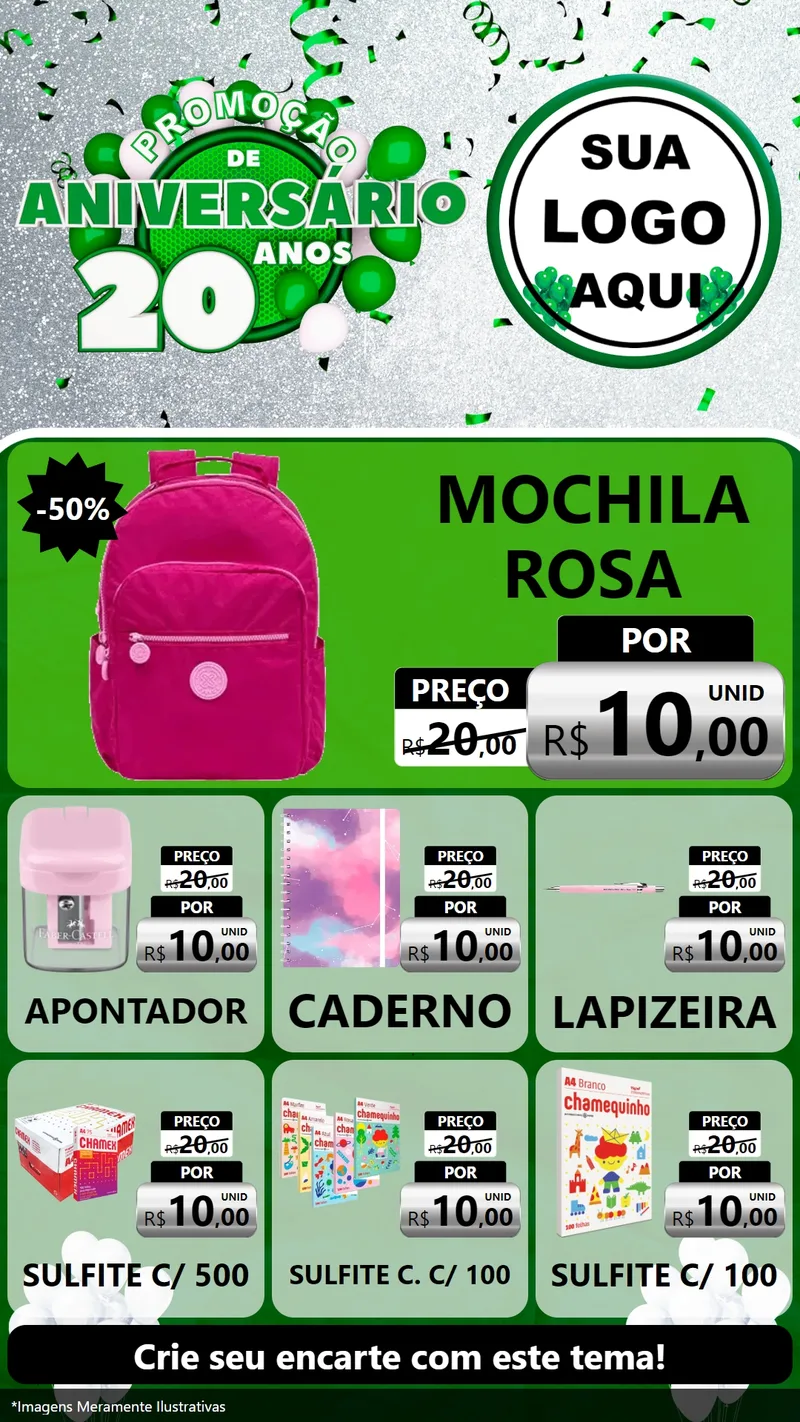 Modelo de Rede Social para Stories com o tema Promoção de Aniversário - 20 Anos para Papelaria