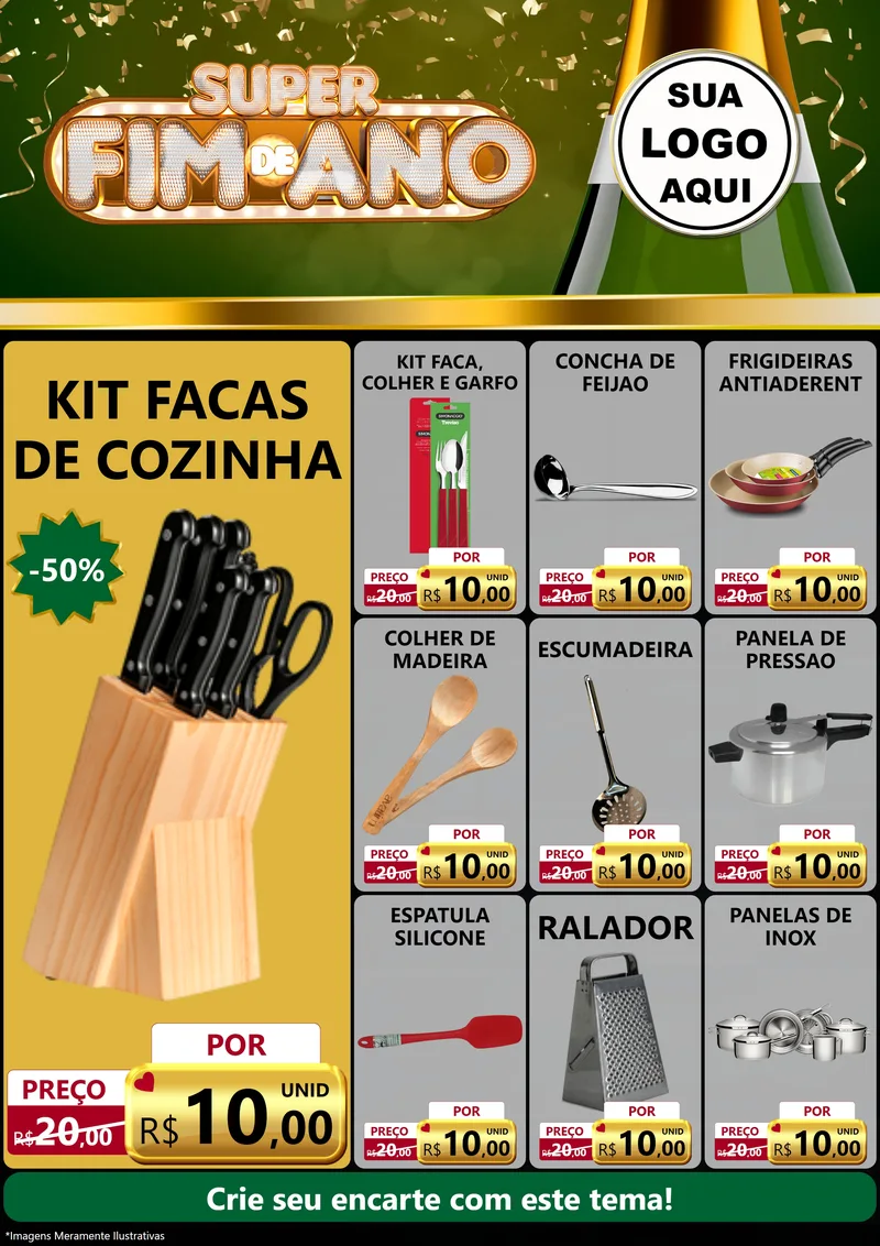 Modelo de Encarte para Encarte A4 Vertical com o tema Super Fim de Ano para Utilidades Domésticas
