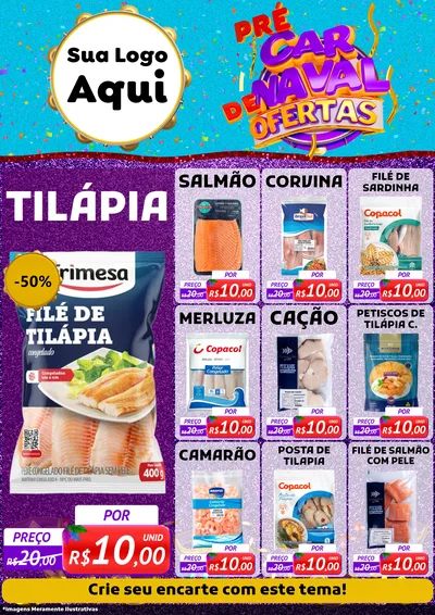 Modelo de Encarte para Encarte A4 Vertical com o tema Pré Carnaval de Ofertas para Peixaria