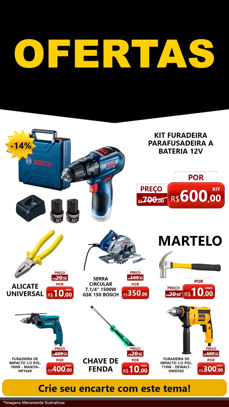 Modelo de Rede Social para Stories com o tema Ofertas Preto e Vermelho Cartaz para Maquinas e Ferramentas