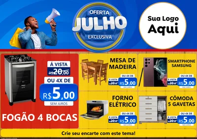 Modelo de Encarte para Encarte A4 Horizontal com o tema Oferta Exclusiva, Julho para Móveis e Eletro