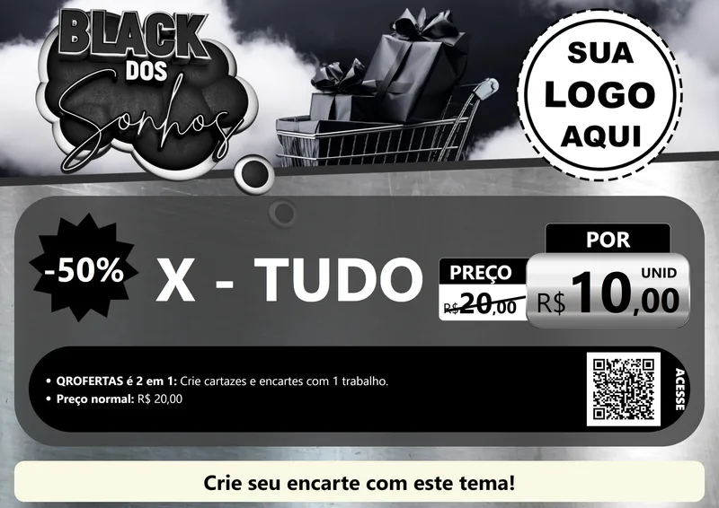 Modelo de Cartaz para Cartaz A4 Horizontal com o tema Black dos Sonhos para Hamburgueria