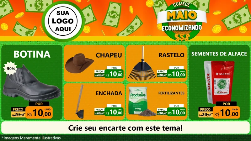 Modelo de TV para TV Horizontal com o tema Comece Maio Economizando para Agropecuária