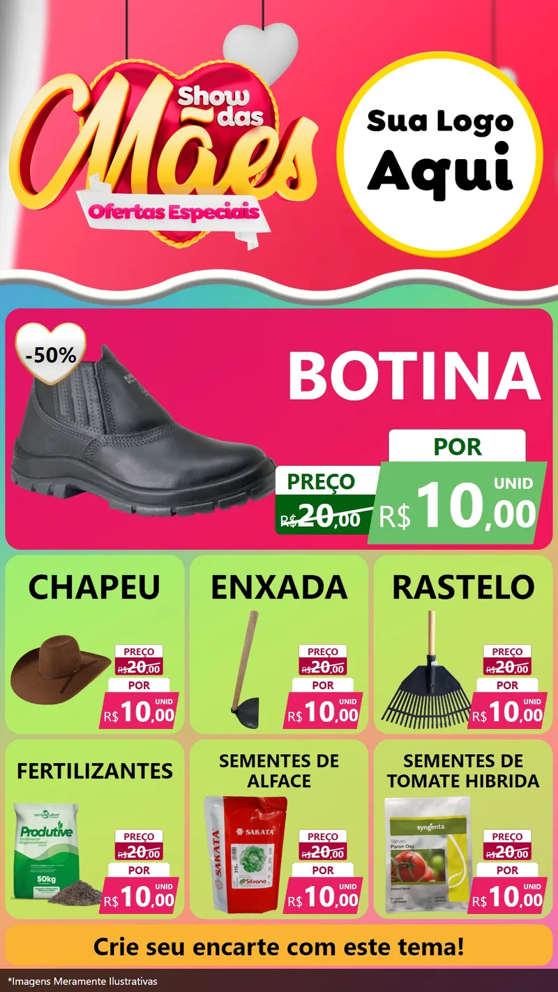 Modelo de Rede Social para Stories com o tema Show das Mães - Ofertas Especiais para Agropecuária