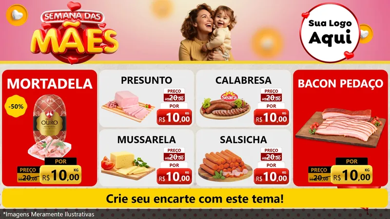 Modelo de TV para TV Horizontal com o tema Semana das Mães para Frios e Laticínios