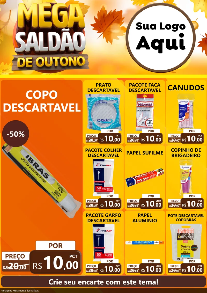 Modelo de Encarte para Encarte A4 Vertical com o tema Mega Saldão de Outono para Embalagens
