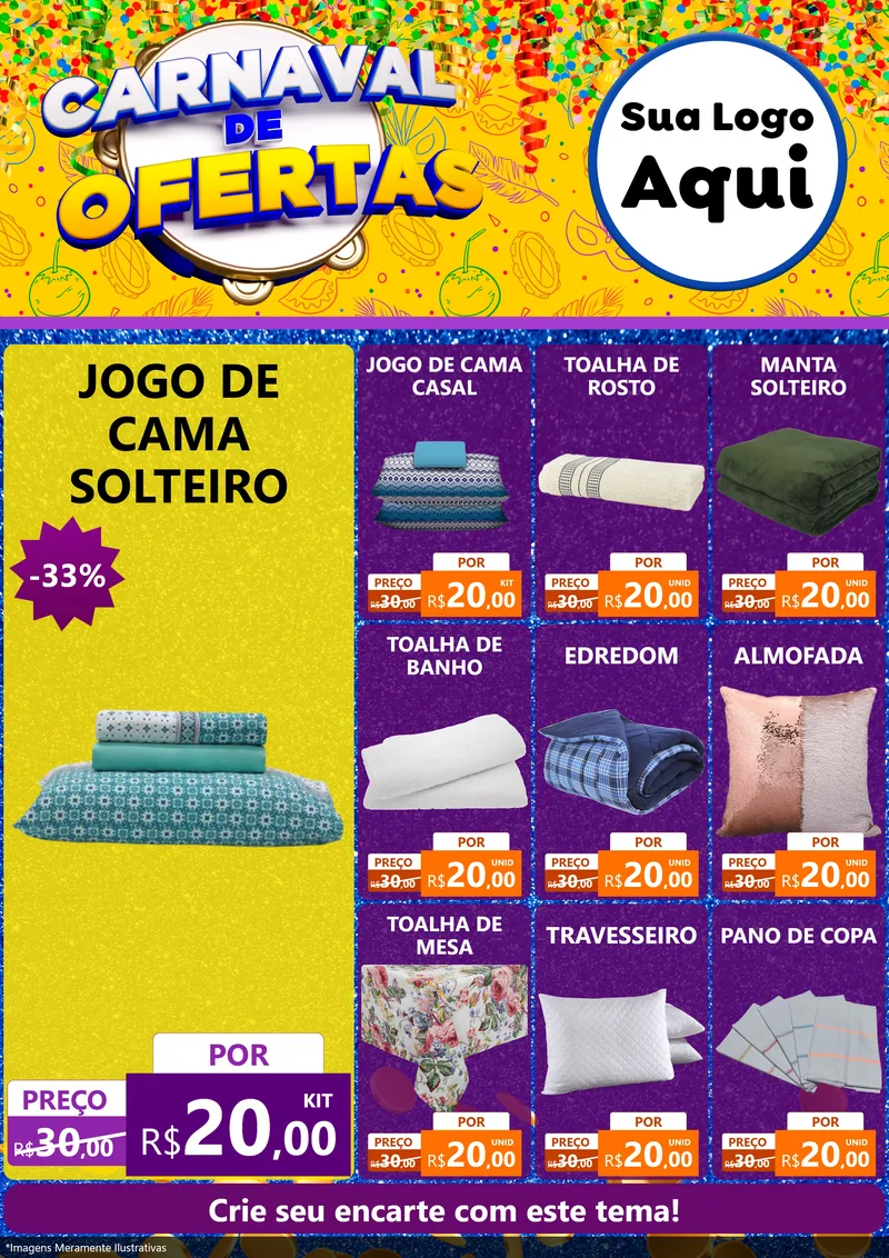 Modelo de Encarte para Encarte A4 Vertical com o tema Carnaval de Ofertas para Cama, Mesa e Banho