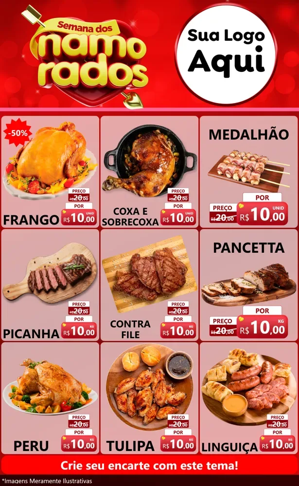 Modelo de Encarte para Encarte Grande com o tema Semana dos namorados para Assados