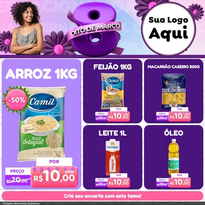 Modelo de Rede Social para Feed Facebook com o tema Oito de Março - Dia da Mulher para Supermercado