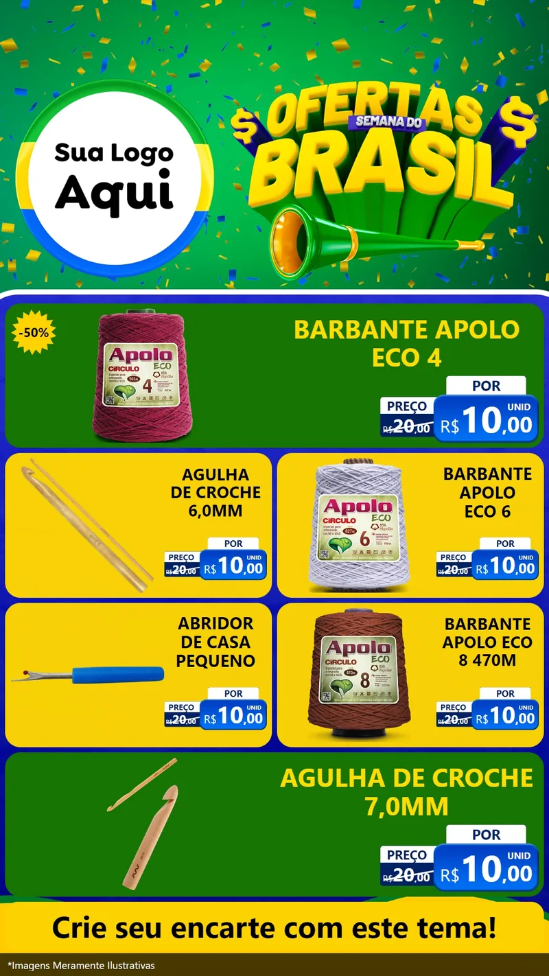Modelo de TV para TV Vertical com o tema Ofertas Semana do Brasil para Armarinho e Aviamentos