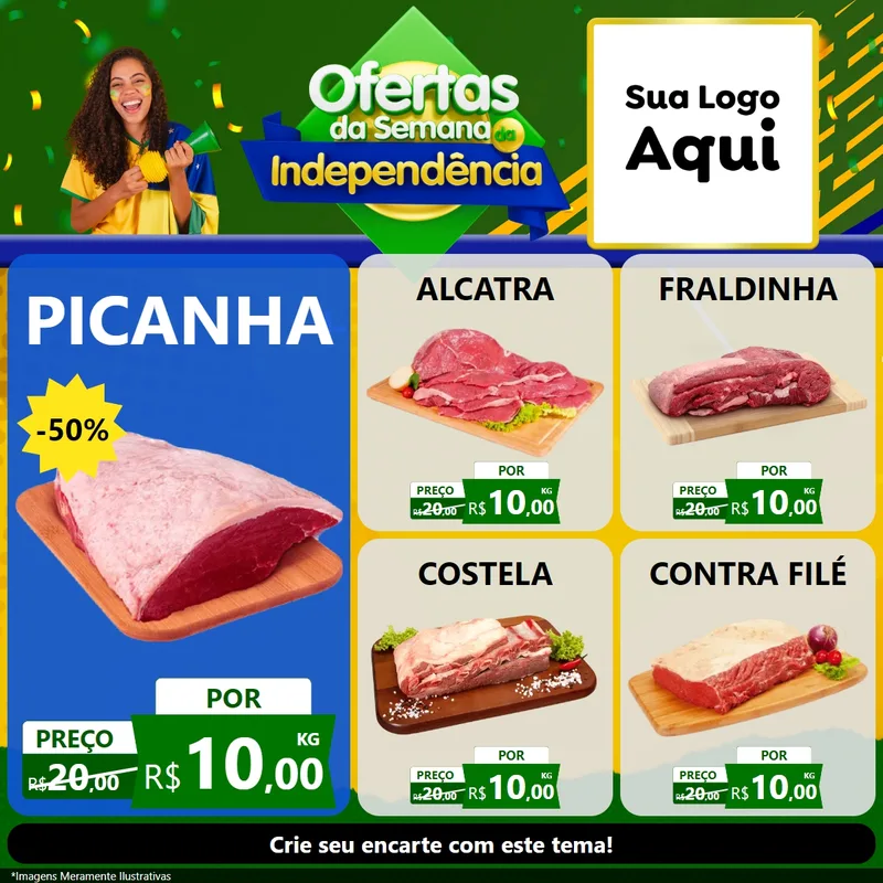Modelo de Rede Social para Feed Facebook com o tema Ofertas da Semana da Independência para Açougue