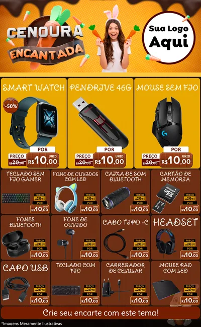 Modelo de Encarte para Encarte Grande com o tema Cenoura Encantada - Páscoa para Informática