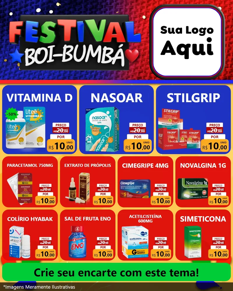 Modelo de Rede Social para Feed Instagram com o tema Festival Boi-Bumbá para Farmácia
