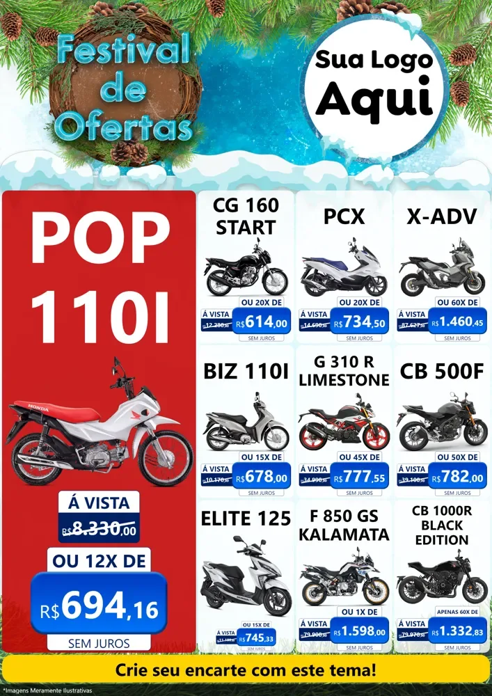 Modelo de Encarte para Encarte A4 Vertical com o tema Festival de Ofertas - Inverno para Concessionaria de Motos
