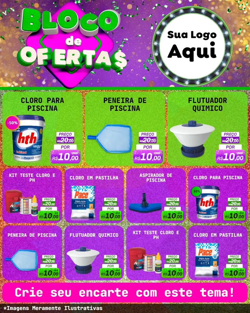 Modelo de Rede Social para Feed Instagram com o tema Bloco de Ofertas para Produtos para Piscina