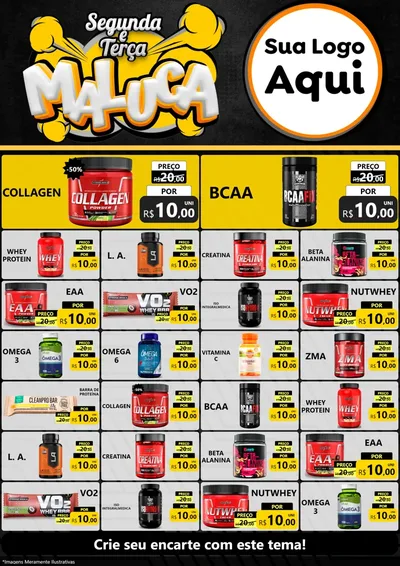 Modelo de Encarte para Encarte A4 Vertical com o tema Segunda e Terça Maluca para Suplementos alimentares