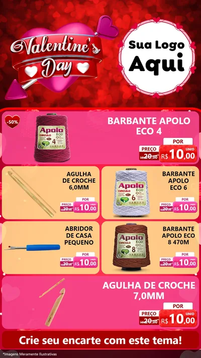 Modelo de TV para TV Vertical com o tema Valentine's Day para Armarinho e Aviamentos
