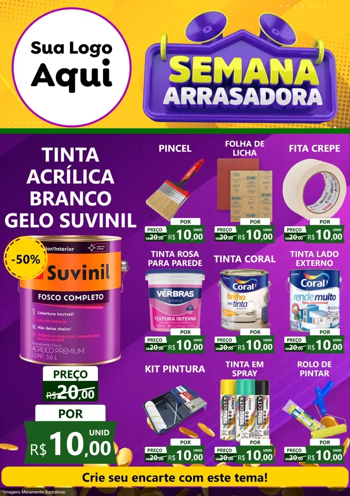 Modelo de Encarte para Encarte A4 Vertical com o tema Semana Arrasadora para Tintas e Ferramentas