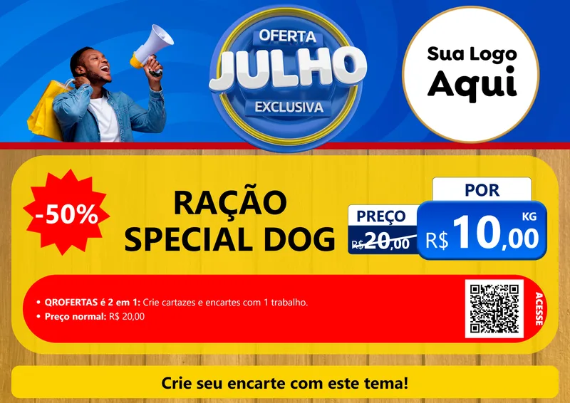 Modelo de Cartaz para Cartaz A4 Horizontal com o tema Oferta Exclusiva, Julho para Pet Shop