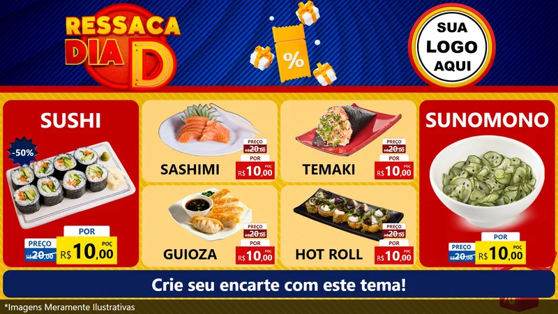 Modelo de TV para TV Horizontal com o tema Ressaca Dia D para Comida japonesa