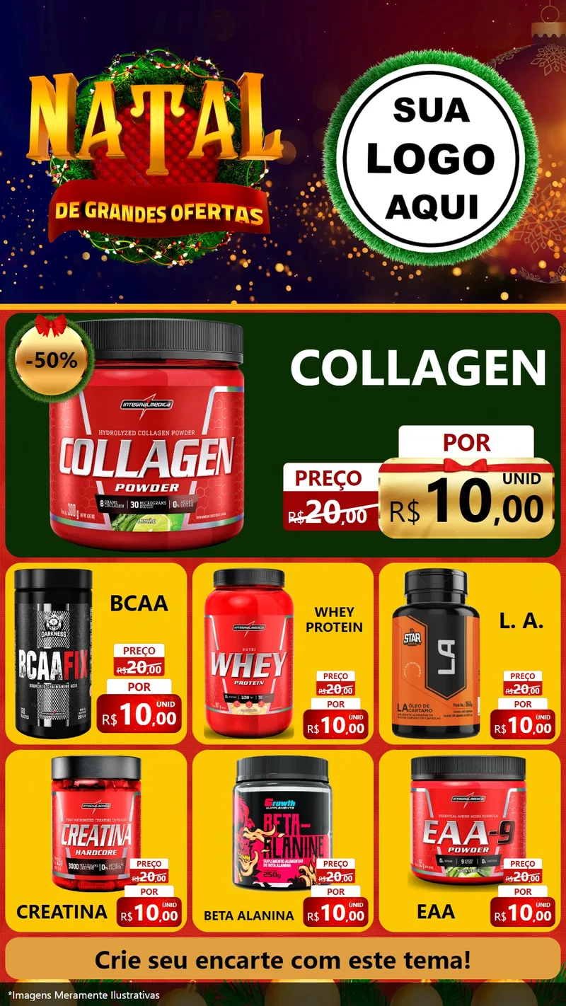Modelo de Rede Social para Stories com o tema Natal de Grandes Ofertas para Suplementos alimentares