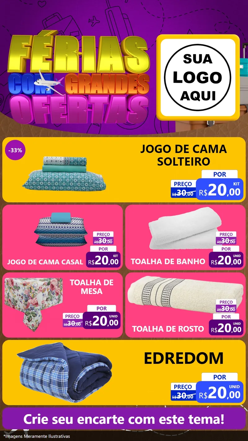 Modelo de TV para TV Vertical com o tema Férias com Grandes Ofertas para Cama, Mesa e Banho