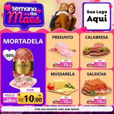 Modelo de Rede Social para Feed Facebook com o tema Semana das Mães para Frios e Laticínios