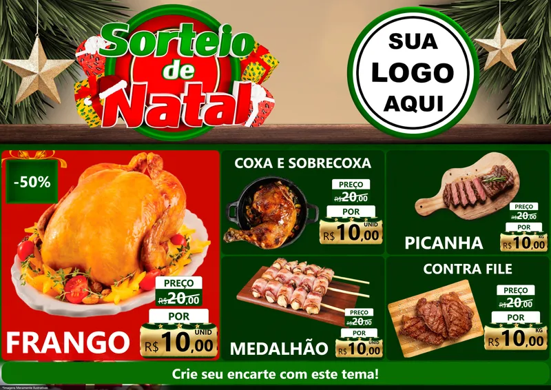 Modelo de Encarte para Encarte A4 Horizontal com o tema Sorteio de Natal para Assados