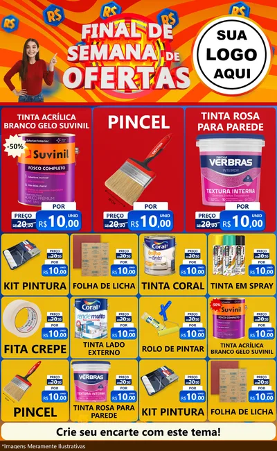 Modelo de Encarte para Encarte Grande com o tema Final de Semana de Ofertas para Tintas e Ferramentas