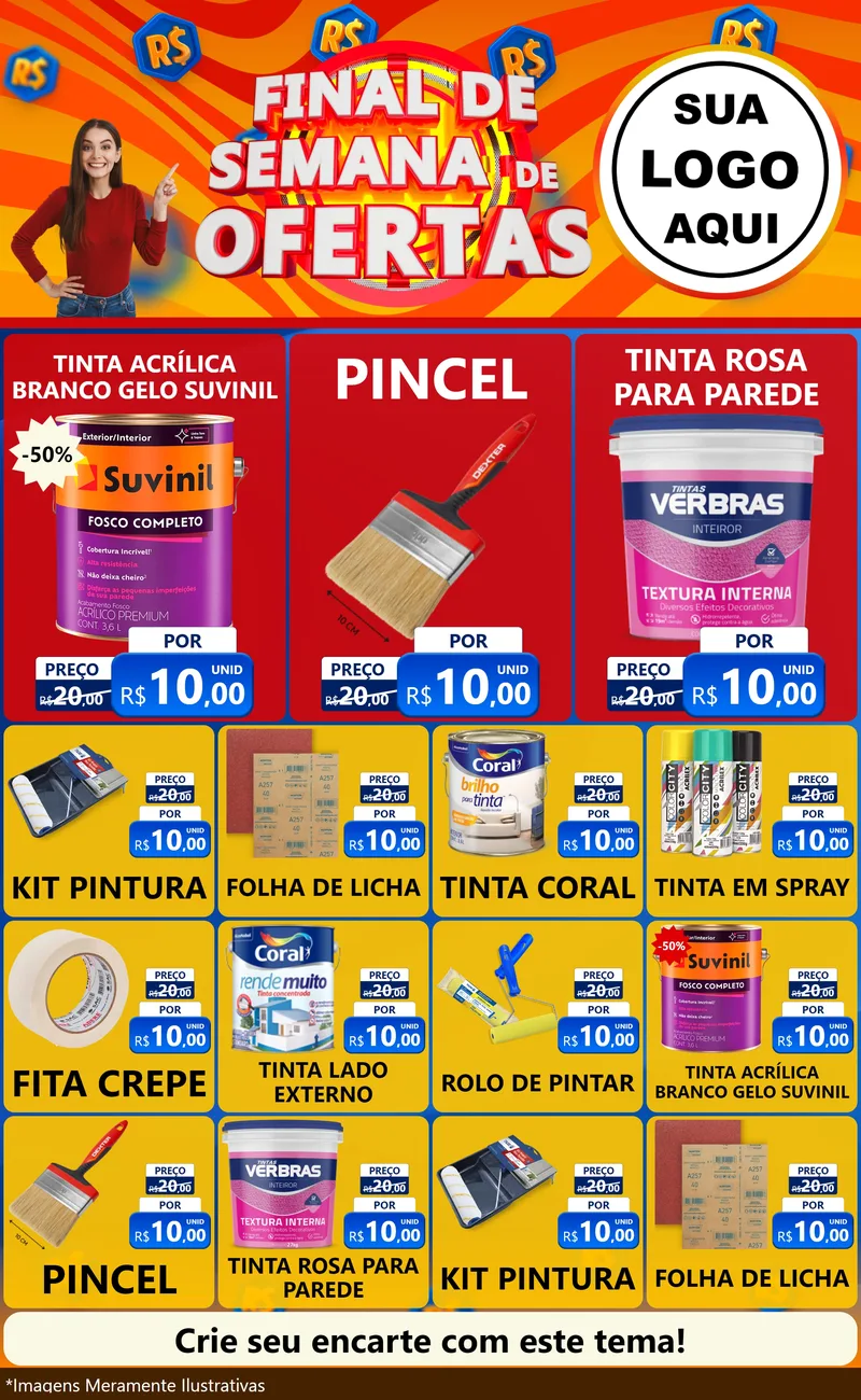 Modelo de Encarte para Encarte Grande com o tema Final de Semana de Ofertas para Tintas e Ferramentas