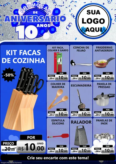 Modelo de Encarte para Encarte A4 Vertical com o tema Promoção de Aniversário - 10 Anos para Utilidades Domésticas