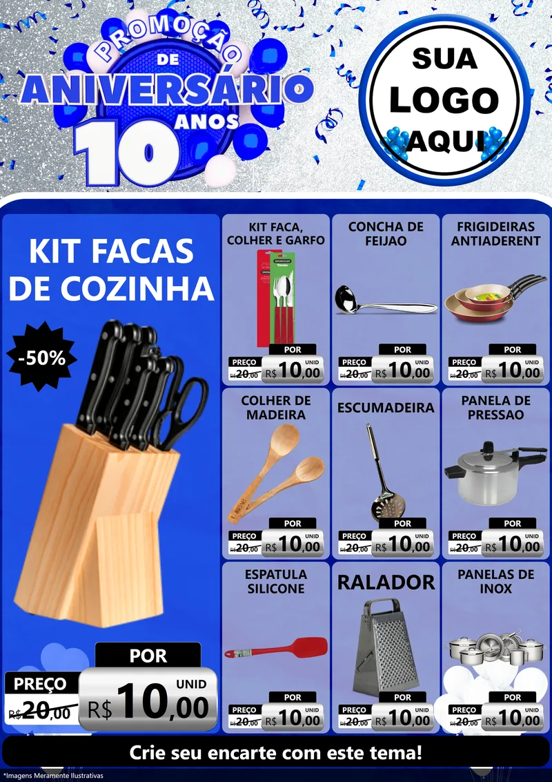 Modelo de Encarte para Encarte A4 Vertical com o tema Promoção de Aniversário - 10 Anos para Utilidades Domésticas