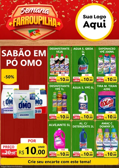 Modelo de Encarte para Encarte A4 Vertical com o tema Semana Farroupilha para Produtos de Limpeza
