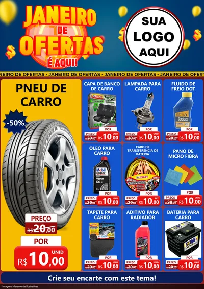 Modelo de Encarte para Encarte A4 Vertical com o tema Janeiro de Ofertas É Aqui! para Auto peças