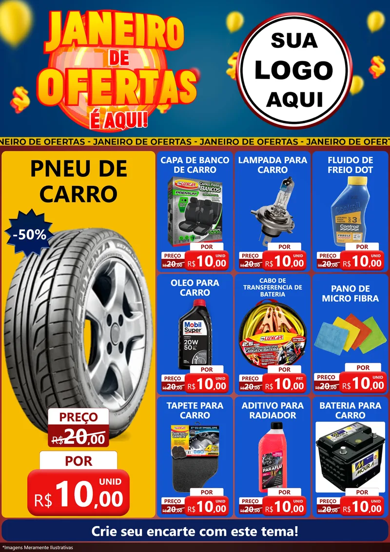 Modelo de Encarte para Encarte A4 Vertical com o tema Janeiro de Ofertas É Aqui! para Auto peças