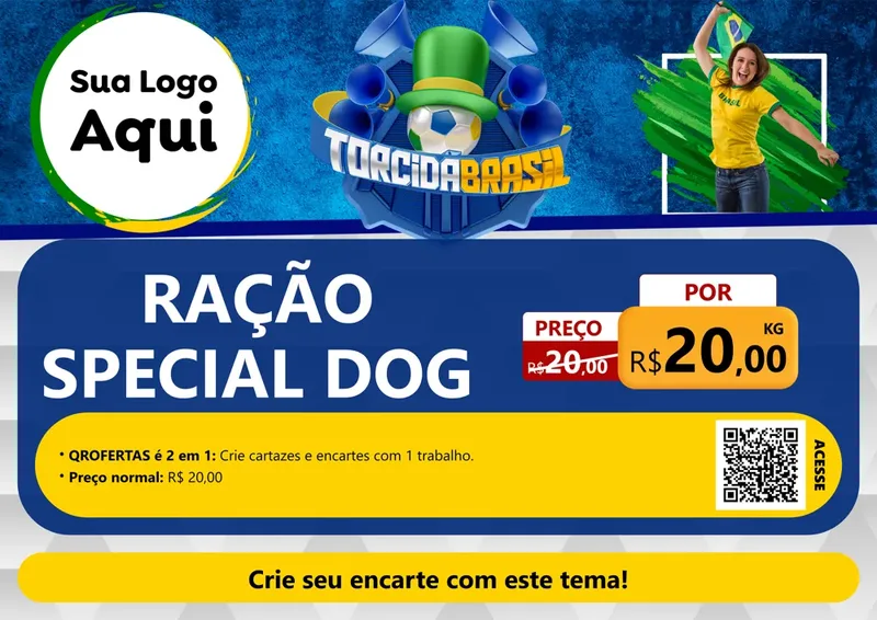 Modelo de Cartaz para Cartaz A4 Horizontal com o tema Torcida Brasil - Copa para Pet Shop