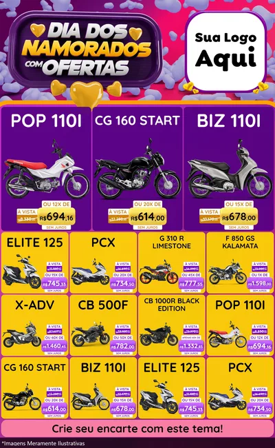 Modelo de Encarte para Encarte Grande com o tema Dia Dos Namorados Com Ofertas para Concessionaria de Motos