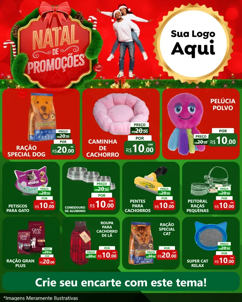 Modelo de Rede Social para Feed Instagram com o tema Natal de Promoções para Pet Shop
