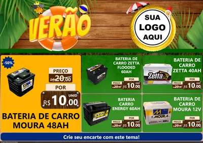 Modelo de Encarte para Encarte A4 Horizontal com o tema Verão para Baterias Elétricas
