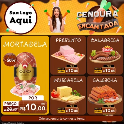 Modelo de Rede Social para Feed Facebook com o tema Cenoura Encantada - Páscoa para Frios e Laticínios