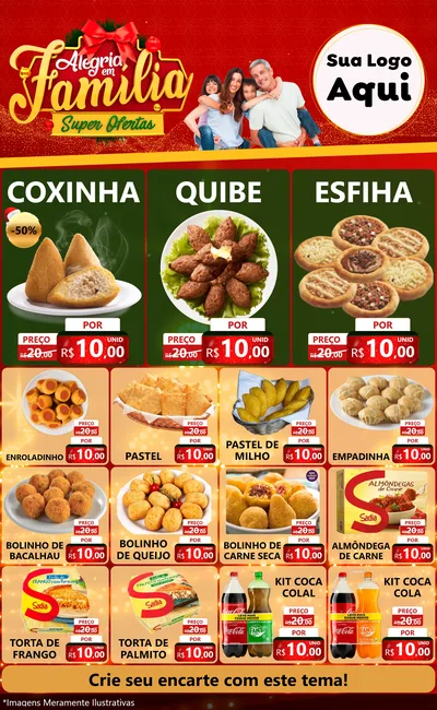 Modelo de Encarte para Encarte Grande com o tema Alegria em Família Super Ofertas - Natal para Salgadaria