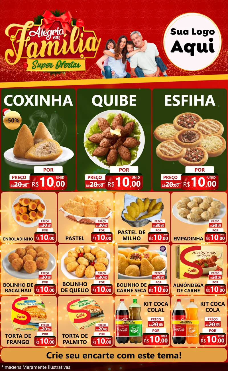 Modelo de Encarte para Encarte Grande com o tema Alegria em Família Super Ofertas - Natal para Salgadaria
