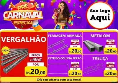 Modelo de Encarte para Encarte A4 Horizontal com o tema Pré-Carnaval Especial para Ferragens