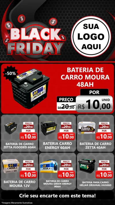 Modelo de Rede Social para Stories com o tema Black Friday para Baterias Elétricas