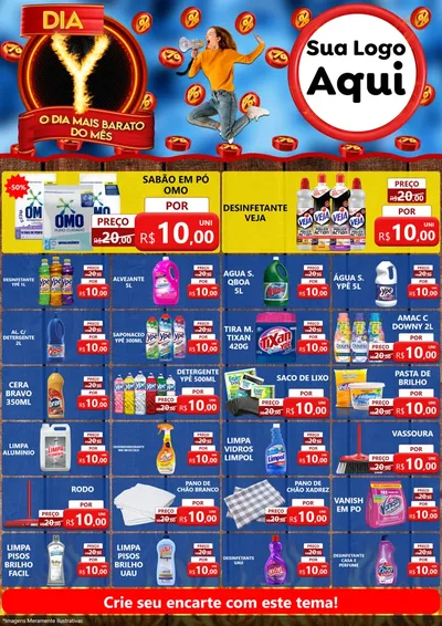 Modelo de Encarte para Encarte A4 Vertical com o tema Dia Y - O Dia Mais Barato Do Mês para Produtos de Limpeza