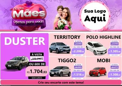 Modelo de Encarte para Encarte A4 Horizontal com o tema Dia das Mães Ofertas para Você! para Concessionaria de Carros